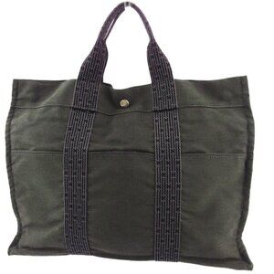 HERMES Tote Bag Ele Line Gray Gray Canvas Authentic Used T19238